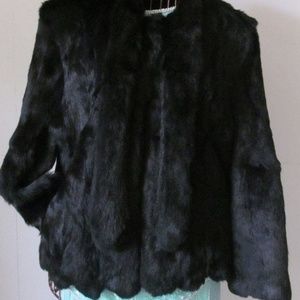FUR COAT Luxurious Scallop Black Rabbit Fur Jacket